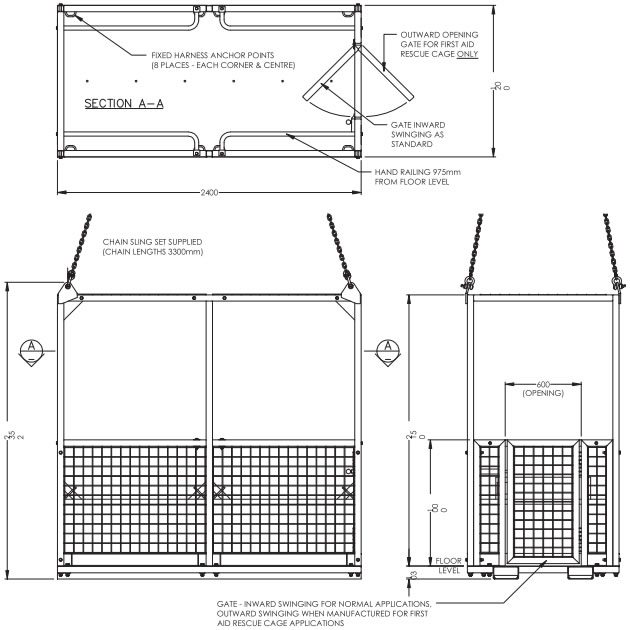 First Aid Rescue Cages 6 Man (With Roof) Forklift Safety Cages Equipment Warehouse